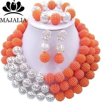 

Trendy Nigeria Wedding african beads jewelry set orange plastic necklace bracelet earrings Free shipping Aaa244
