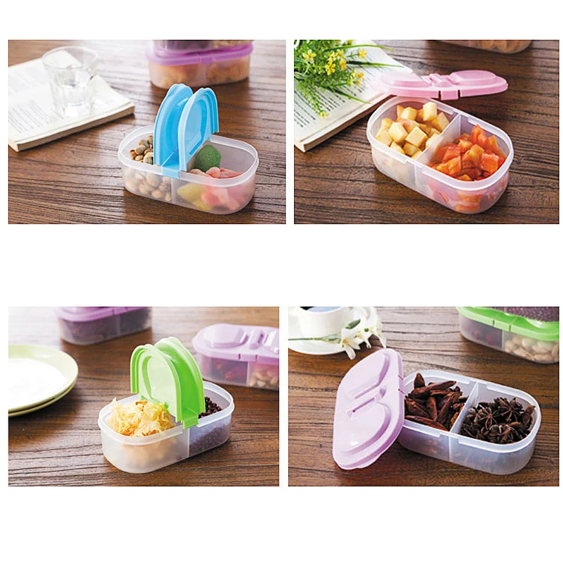 

NEW New Fresh Fruit Snacks Storage Double Cell Clamshell Crisper Plastic Kitchen Container Sauce Food Box 2016