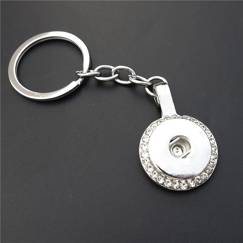Fashion Metal Round Ladle Keychains 18mm Snap Buttons Rhinestone