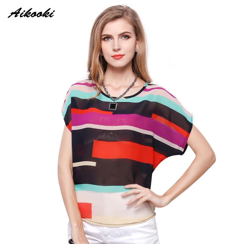 

2018 Women Shirt Fashion Spring Summer Chiffon Female Casual T Shirt Perspective irregular printing Tops Loose Tops Tshirt New