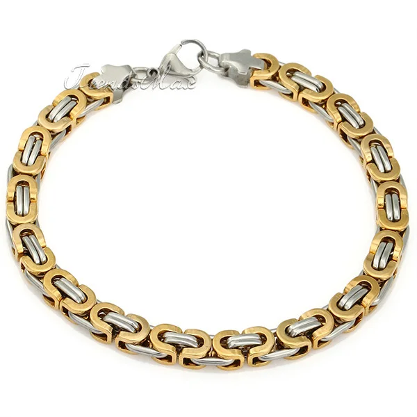 Trendsmax JEWELRY SET 6mm Mens Chain Flat Byzantine Gold Silver Tone Stainless Steel Necklace Bracelet Set Wholesale Gift KS117