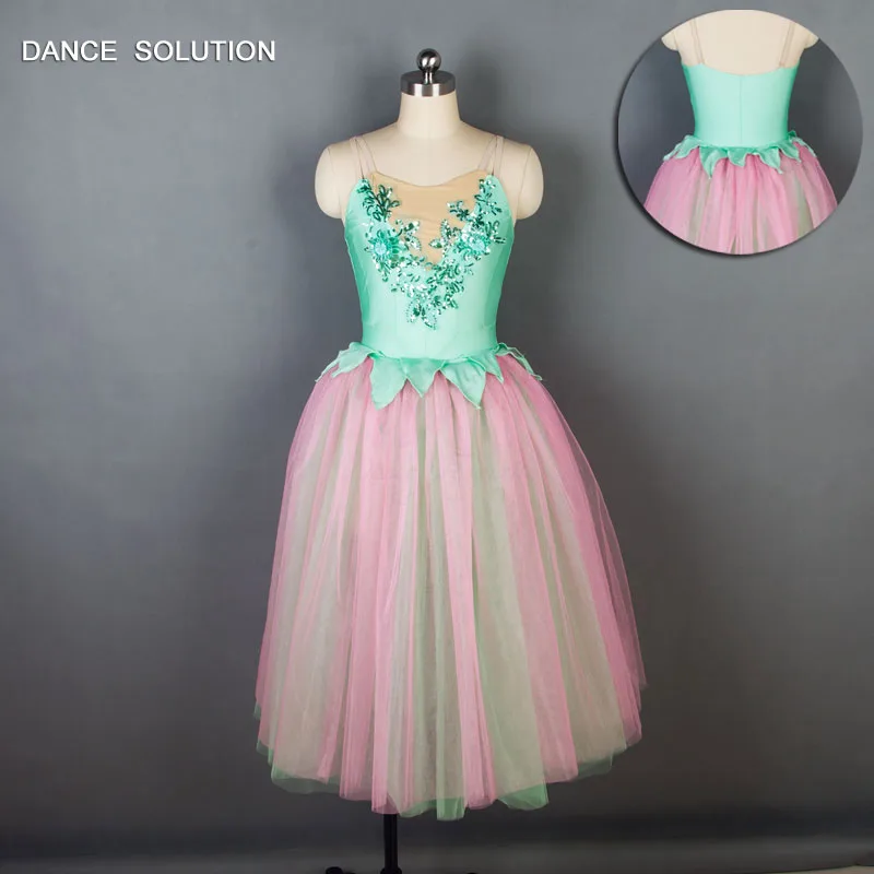 

19215 Pale Green Top with Soft Tulle Skirt Ballet Costumes Woman and Girl Ballet Tutu Stage Dance Dress Long Romantic Tutu