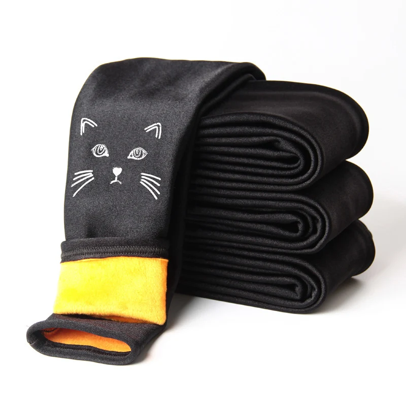 

Girls Leggings New Arrival Winter Kids Thicken Plus Golden Velvet Warm Leggins for Baby Luster Pencil Pants Getry Leginsy Cat