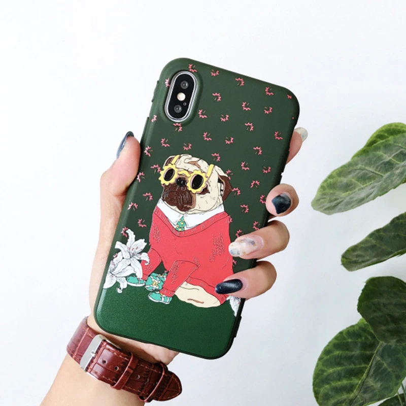 

JAMULAR Cartoon French Bulldog Phone Case For iPhone X XS MAX XR 7 8 6s Plus Funny Letter Print Back Cover For iPhone 6 Fundas