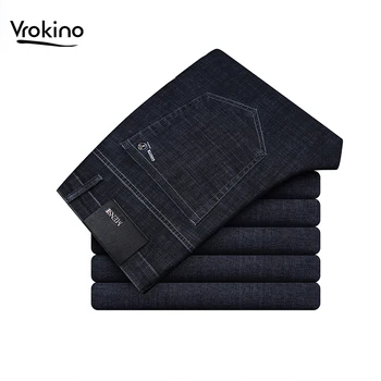 

2019 Spring and Summer Men's Jeans Business Casual Men's Jeans Straight Fashion Khmer Stretch Trousers large size 38 40