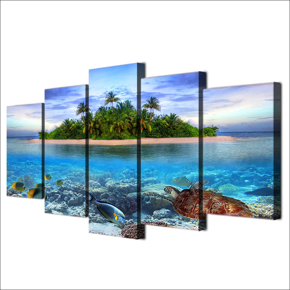 Canvas-Paintings-Wall-Art-5-Pieces-Marine-Life-Tropical-Island-Pictures-HD-Prints-Sea-Turtle-Fish (1)