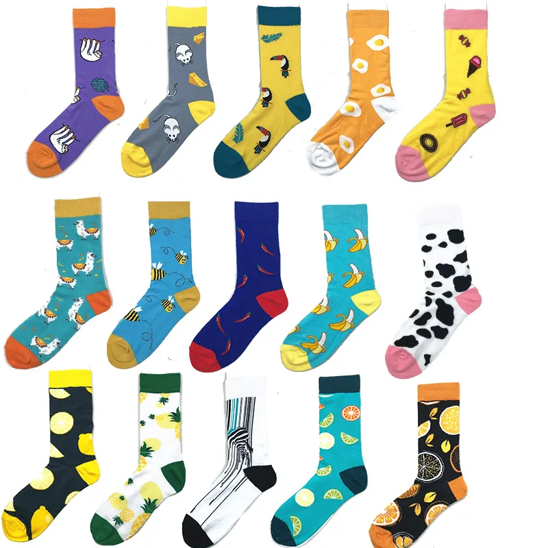 

1 pair men socks cotton funny crew socks cartoon animal fruit dog women socks novelty gift socks for spring autumn winter
