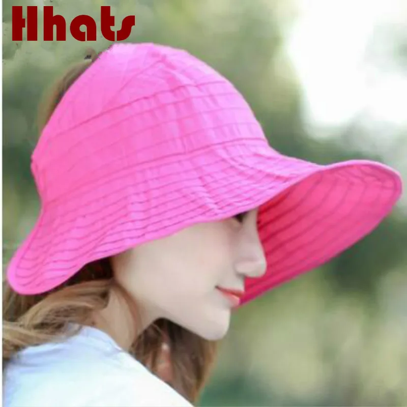 

wide brim fashion foldable cotton summer hat solid large brim women sun hat plain outdoor sunscreen beach cap sunhat panama
