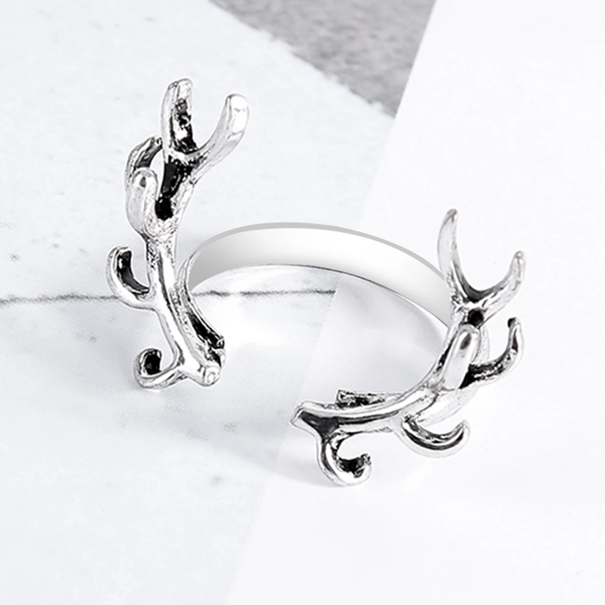 Fashion Deer Antler Midi Knuckle Ring Trendy Open Adjustable Animal Design Rings Shellhard Punk Style Jewelry For Men Femme