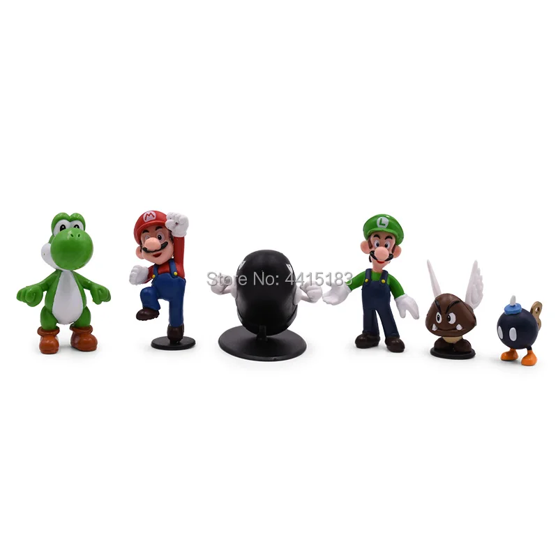 6 Styles/set Anime Figura Super Mario Bros Yoshi Luigi Goomba Mine PVC Action Figure Doll Boxed Collectible Model Baby Toy