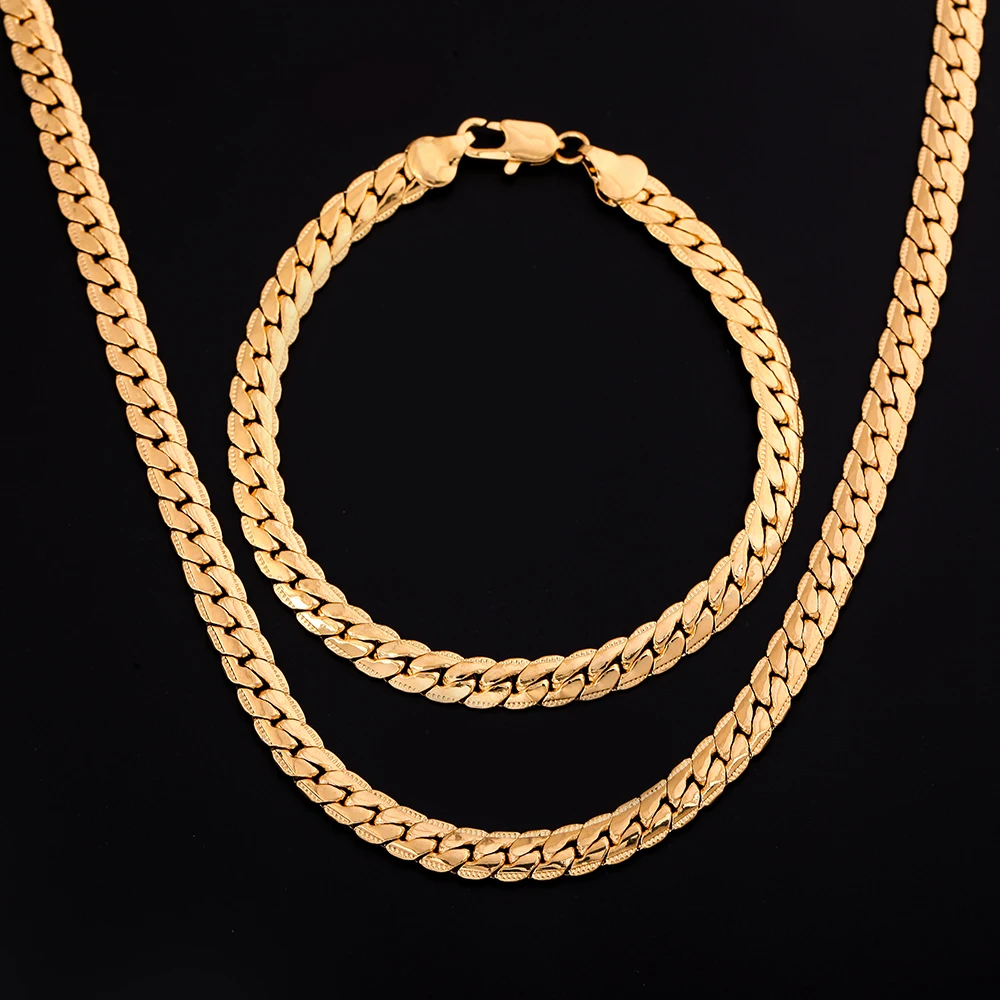 Классическое ожерелье набор для мужчин модный желтое золото цветная змеиная цепь ожерелье браслет Африканский комплект ювелирных изделий