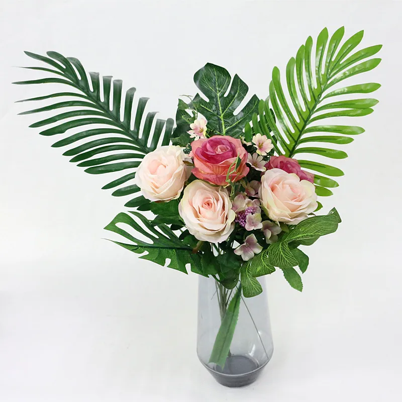  Flone Artificial Tropical Palm Leaves Simulation Green Single Plastic Leaves Fake Leaf Wedding Home Party DIY Decor Plant  (6)