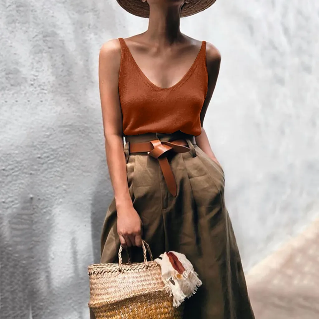 Сексуальные платья, летние, модные, повседневные, Для женщин и треугольным вырезом, Вязание модные подтяжки без рукавов женский жилет# G6