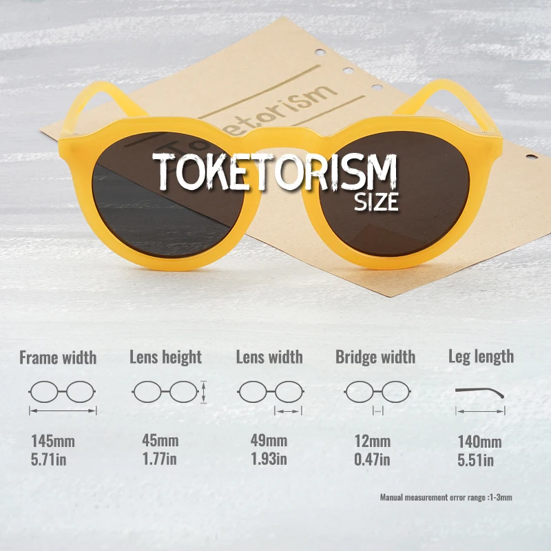 Toketorism Fashionable Women's Sunglasses Retro Design Quality Round Plastic Yellow Sunglasses  9133 ladies sunglasses