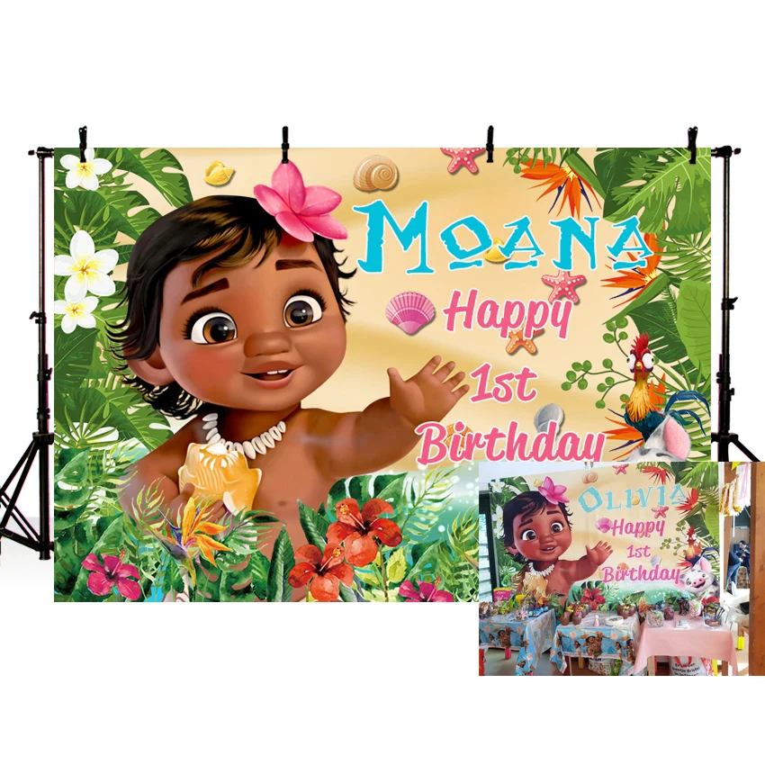 

MEHOFOTO Vinyl Baby Moana Backdrops Flower First Birthday Party Vaiana Custom Photo Studio Background Photography Backdrop