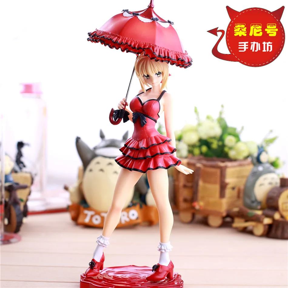 

Game Anime Sexy Red Saber swimwear with Parasol Alphamax x Fate Extra CCC 1/7 Scale 25cm Action Figure