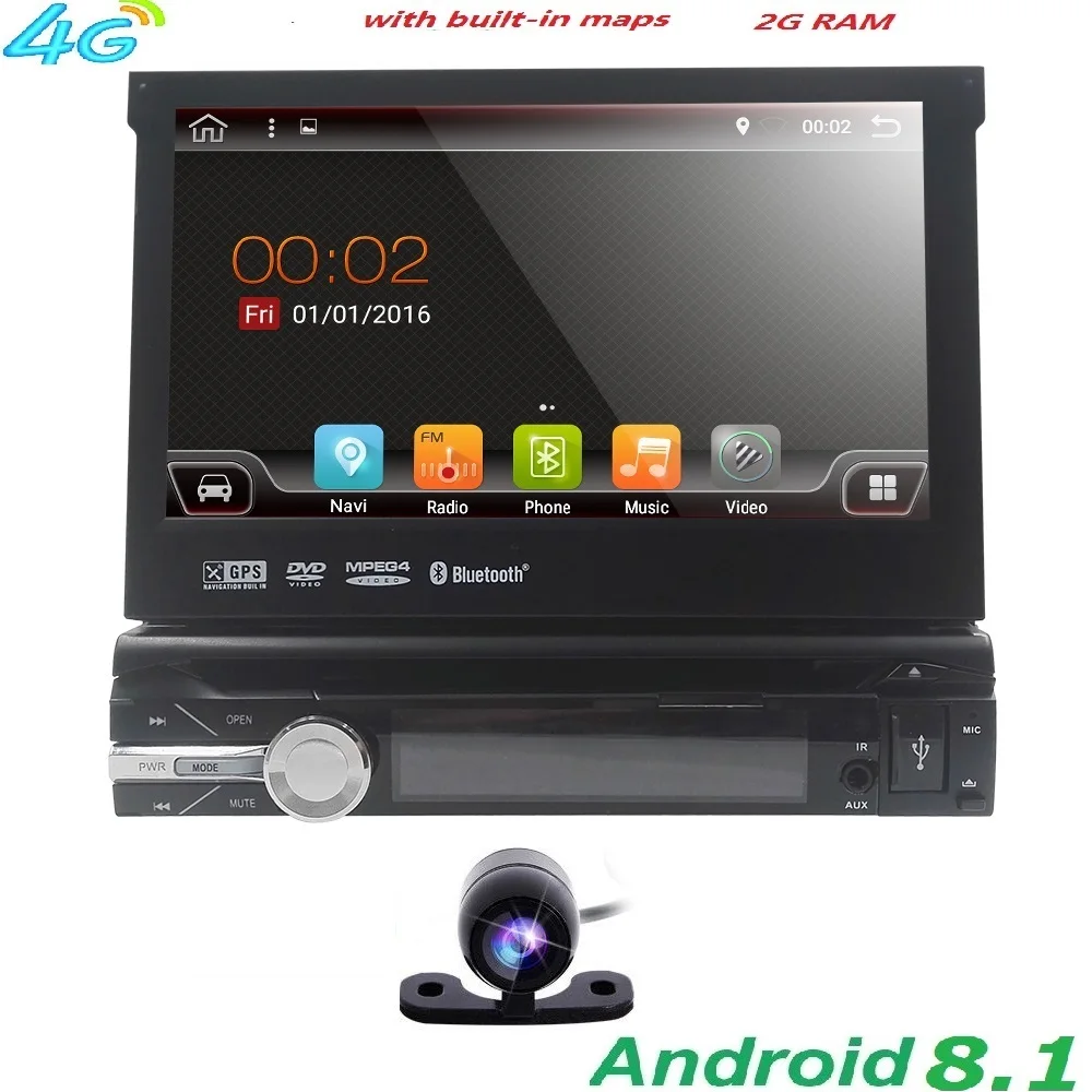 

Quad Core Pure Android 8.1 Car Multimedia Player Car PC Tablet Single 1din 7'' GPS Navigation Car Stereo Radio Bluetooth dab+cam