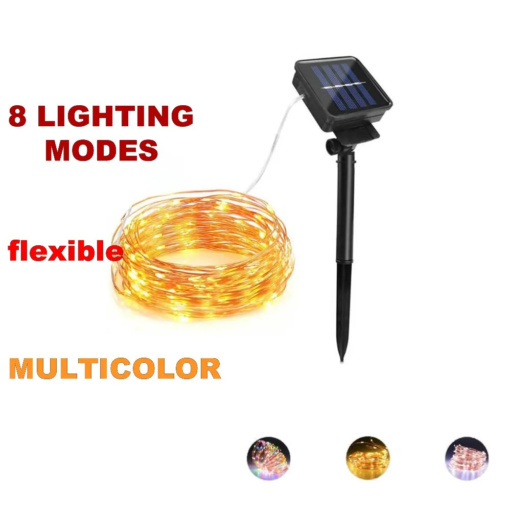 

8 modes multicolor 5M 50LEDs/ 10M 100LEDs/20M 200LEDs solar powered LED Wire lighting Outdoor holiday Garden party Christmas de