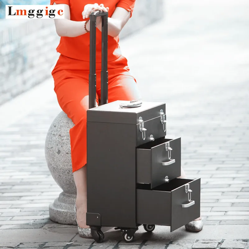 

Cosmetic Bags with Wheel, Nails Makeup Trolley Case with Rolling, Beauty Box Toolbox Travel Luggage,20" inch Cabin Suitcase
