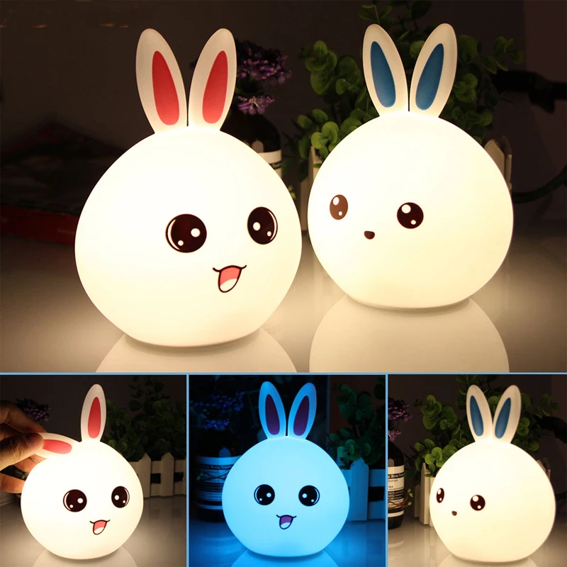 

2018 New LED Rabbit Night Light Multicolor Silicone Touch Sensor Tap Control Nightlight For Children Baby Kids Bedside Lamp