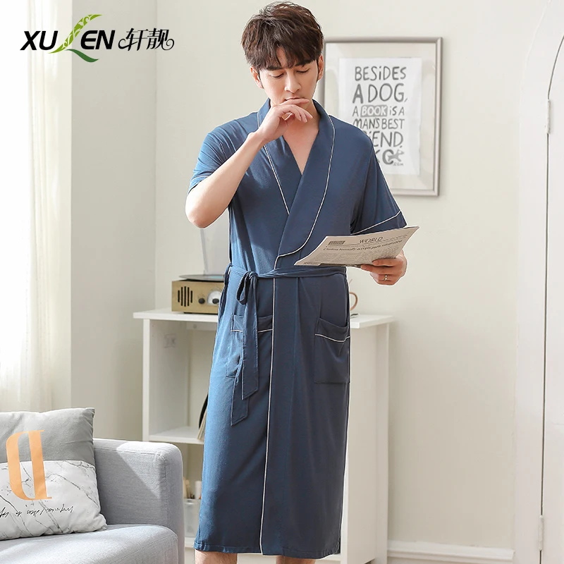 Männer nachtwäsche modal bad robe kimono bademantel sommer dressing kleid kurzarm schlaf und lounge männliche hause nacht tragen
