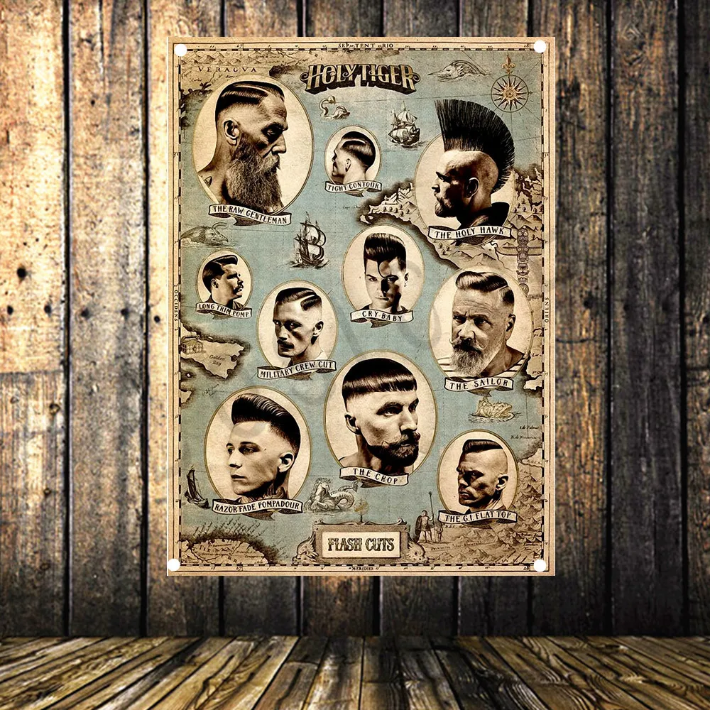 

Tattoo Barber Shop Shaving poster banner flag Vintage tapestry Hanging painting wall hanging tapestry Hairdresser's home decor