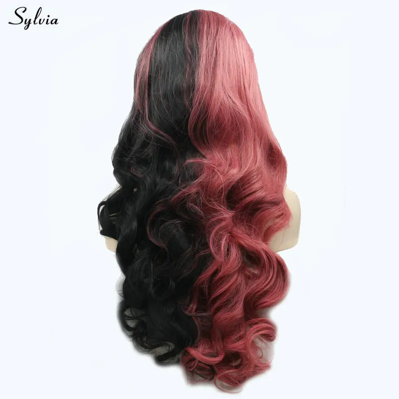 Sylvia Body Wave, новые синтетические парики на шнурках спереди для девушек, маскарадный парик для вечеринки, длинные волосы с наполовину красными/черными смешанными цветами