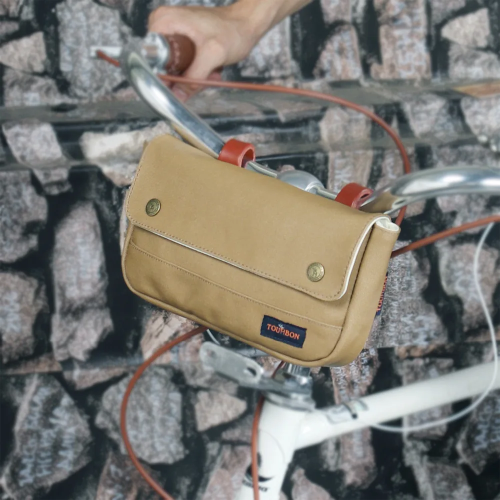 Tourbon винтажная велосипедная сумка на руль, велосипедная Передняя сумка для телефона, многофункциональные Аксессуары для велосипеда, коричневый вощеный водонепроницаемый холст