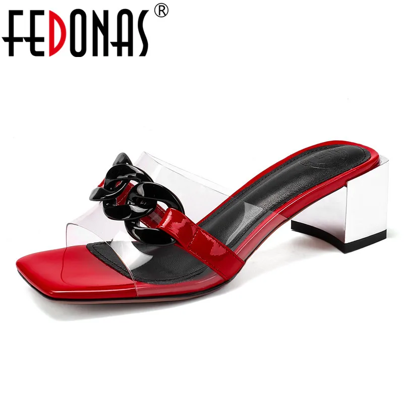 

FEDONAS 2019 Summer New Vintage Elegant Women Sandals Chain Square Toe High Heels Night Club Shoes Woman Casual Party Shoes