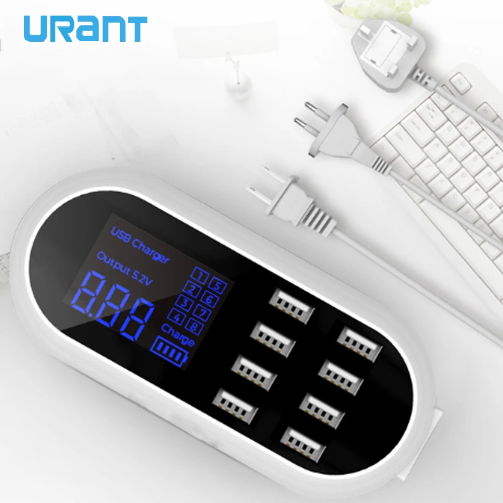 Beste URANT Slimme USB Lader 8 Poorten Dock Station met LED Display Mobiele Telefoon Reizen Laders Desktop Socket Power Adapters