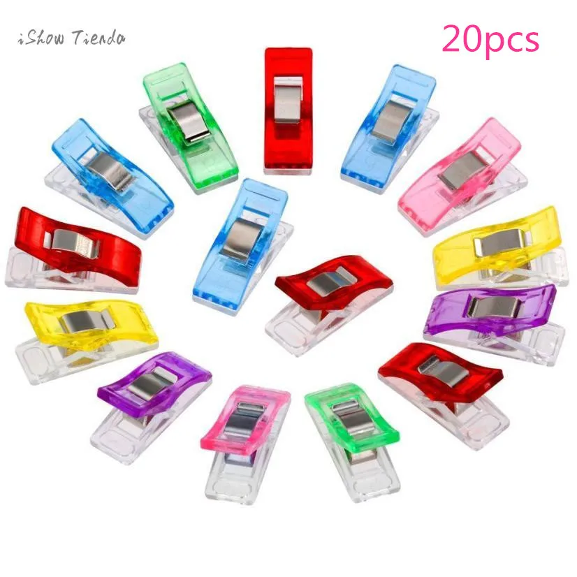 

ISHOWTIENDA New 50PCS(A) or 20PCS(B) 2.7*1*1.5cm Colorful Sewing Craft Quilt Binding Plastic Clips Clamps Pack New