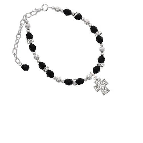 Criss Cross Patterned Cross Black Beaded Bracelet