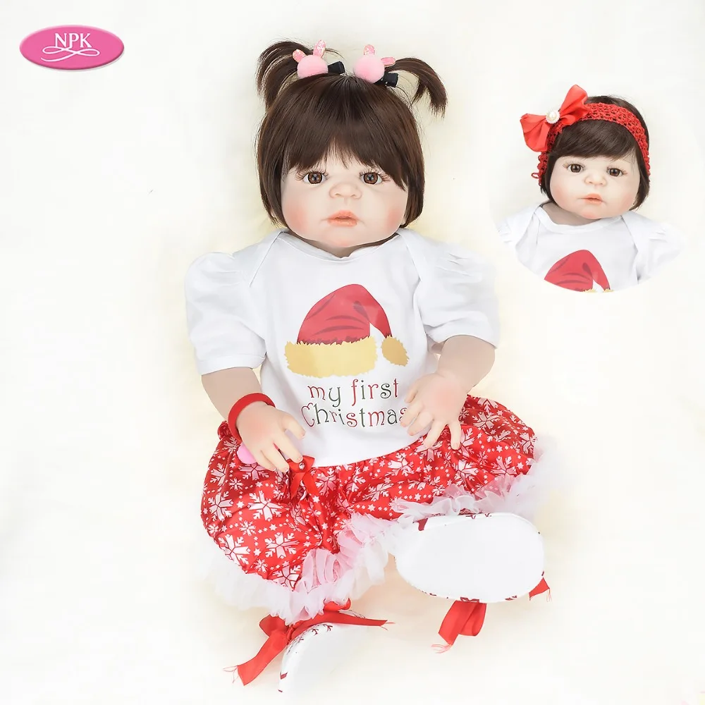 

NPK 57CM Lifelike Baby Girl Reborn Doll Real Full Body Silicone Toys Realistic Babies Doll Bebe Reborn Children Christmas Gift