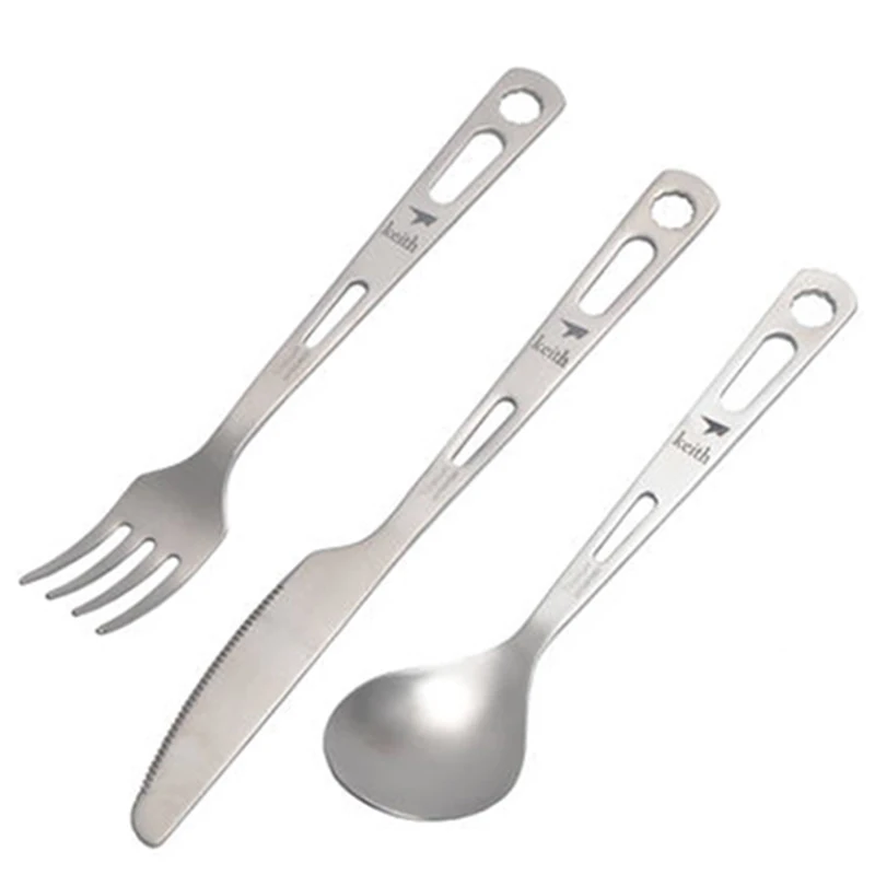 Keith exterior Vajilla tres piezas Utensilios de cocina kit Titanium cubiertos cuchillo Tenedores cuchara camping picnic portátil ligero 53g kt310