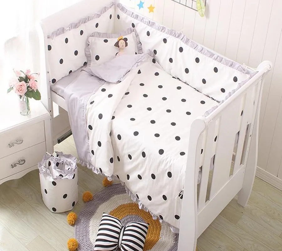 5pcs Baby Bedding Set Bumper Cotton Cartoon Ruffle Crib Bumper