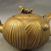 Xd 002732 Китайский Бронзовый Благоприятный Перейти Лягушка Листьев Лотоса Статуя Ручка Вино Pot Чайник