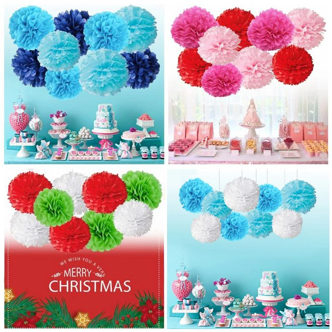 

10inch 25cm Handmade Paper Flower Balls DIY Paper Pom Pom Hanging Pompoms for Baby Shower Birthday Wedding Party Decoration