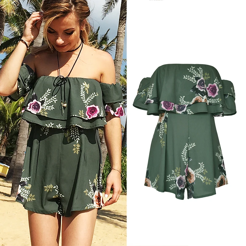Women summer playsuits 2018 New printed two layer ruffles floral thin