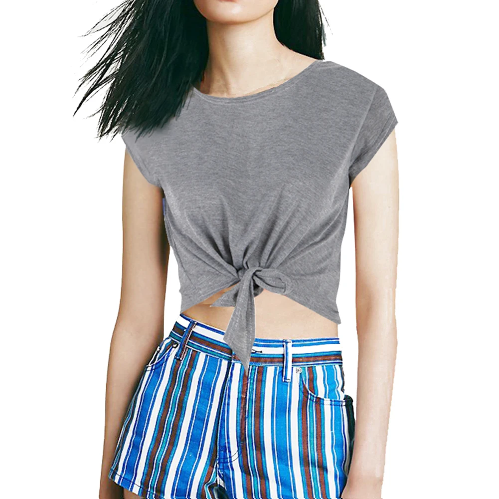 الصيف النساء مثير أعلى السترة عارضة القطن الصلبة قمصان المحاصيل قمم تي شيرت S-XL المحملة