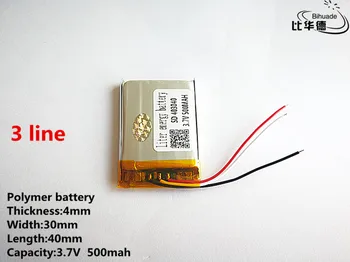 

10pcs/lot 3 line Good Qulity 3.7V,500mAH,403040 Polymer lithium ion / Li-ion battery for TOY,POWER BANK,GPS,mp3,mp
