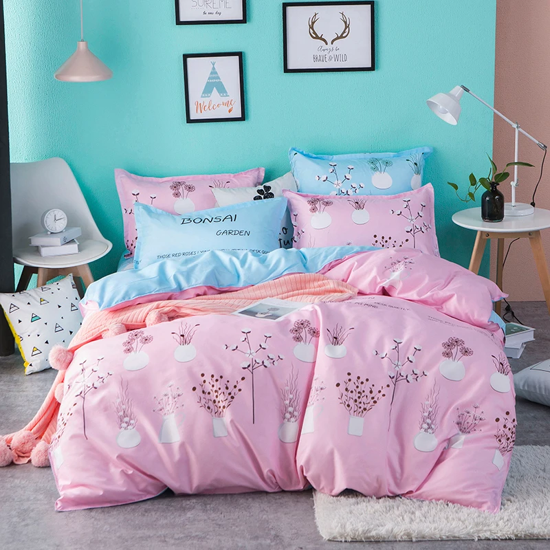 Pink System Home Textile Printed For Teen Kid Bedding Set Bed Cover Bed