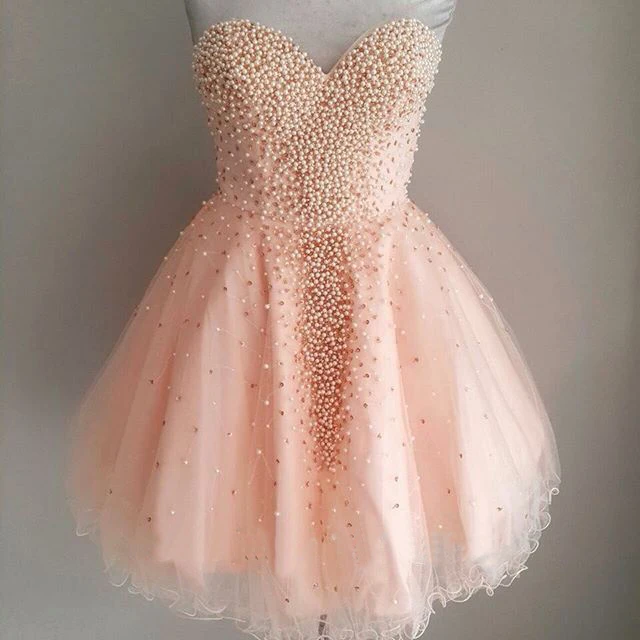 Vestidos de Fiesta Cortos de perlas rosadas 2018 Vestidos de 15 anos curto Sweetheart Mini vestido de graduación de grado 8|prom dressesprom dresses cheap - AliExpress