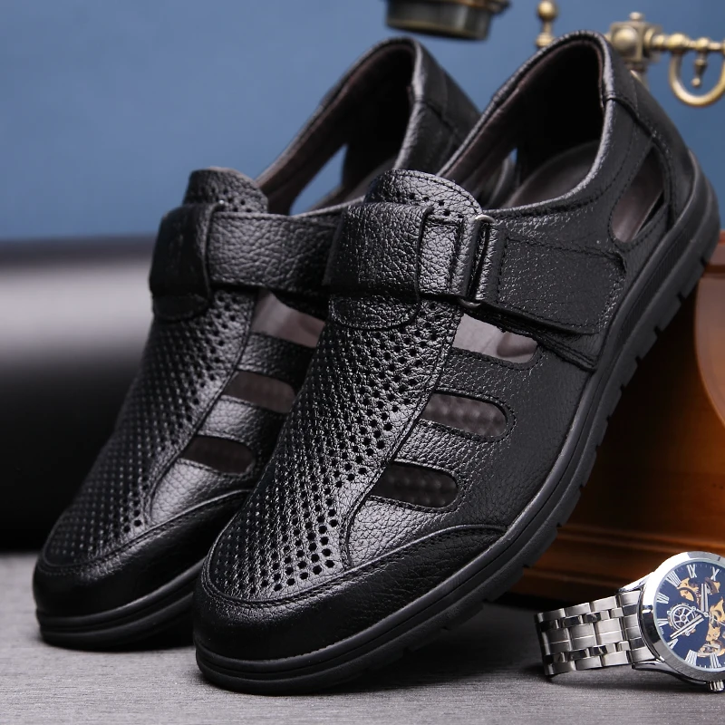 

2019 Summer Fashion Men Sandals Genuine Leather Sandals Men Outdoor Casual Shoes Breathable Fisherman Shoes Men Beach Shoes