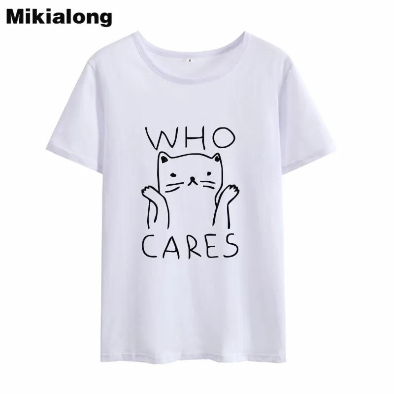 

Mikialong WHO CARES Graphic Tee Shirt Women Summer Short Sleeve 100% T-shirt Femme 2018 Harajuku Kawaii Women Tshirt Feminina