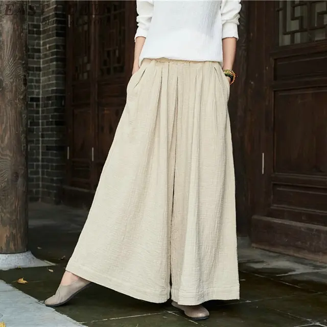 Chinese style linen Palazzo culotttes 