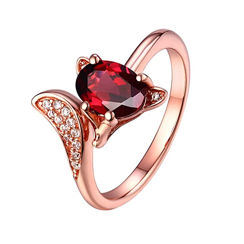 

MISANANRYNE Rose-gold Color Red CZ Crystal Adjustable Ring Romantic Jewellery For Women Wedding Anniversary Gifts