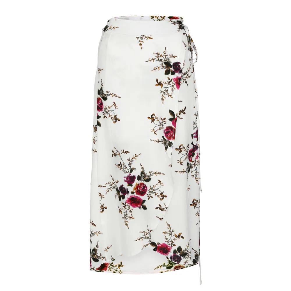 Модная женская шифоновая юбка с высокой талией и асимметричным разрезом в богемном стиле, длиной до щиколотки, асимметричная песчаная пляжная юбка 50 - Цвет: D