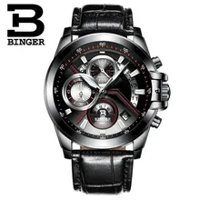 Switzerland Men New Watches Luxury Top Brand BINGER Big Dial Designer Chronograph Water Resistant stainless quartz