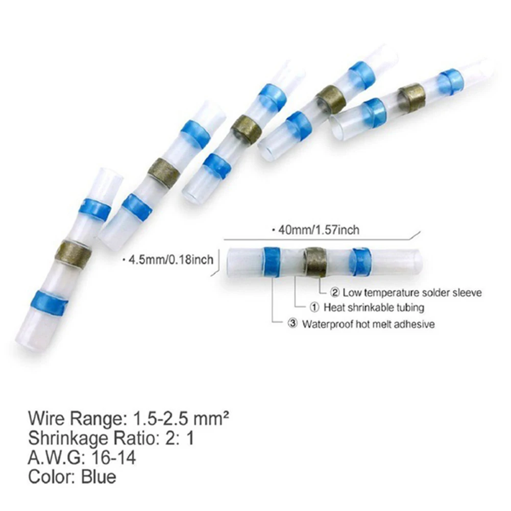10 шт. практичный электрический водонепроницаемый уплотнение термоусадочные стыковые клеммы припой рукав провода соединительные разъемы WWO66 - Цвет: Синий