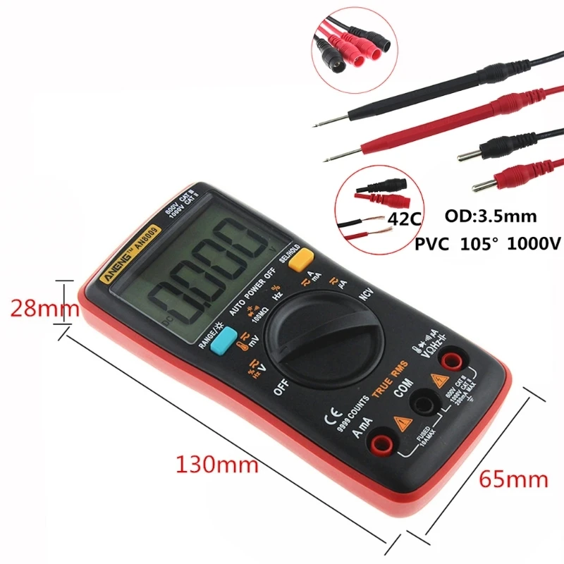 AN8009 True-RMS автоматический Диапазон Цифровой мультиметр NCV Омметр AC/DC Напряжение Амперметр измеритель тока Измерение температуры